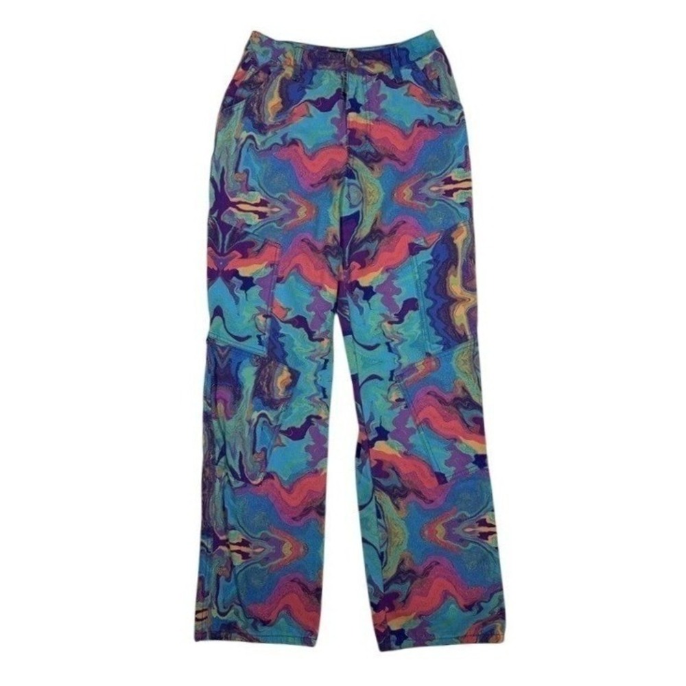 Forever 21 Womens Psychedelic Marble Swirl Cargo Pants Multicolor Cotton Small‎